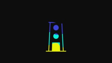 Yellow Lighthouse icon isolated on black background. 4K Video motion graphic animation.