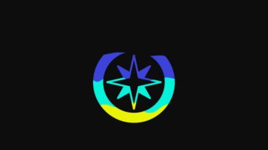 Yellow Compass icon isolated on black background. Windrose navigation symbol. Wind rose sign. 4K Video motion graphic animation.
