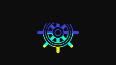 Yellow Ship steering wheel icon isolated on black background. 4K Video motion graphic animation.