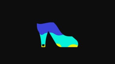 Yellow Woman shoe with high heel icon isolated on black background. 4K Video motion graphic animation.