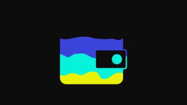 Yellow Wallet icon isolated on black background. Purse icon. Cash savings symbol. 4K Video motion graphic animation.