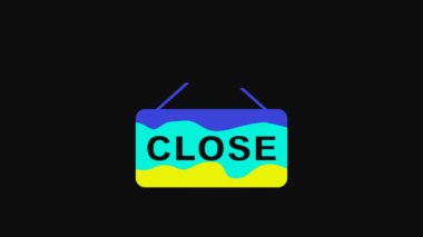 Yellow Hanging sign with text Closed icon isolated on black background. Business theme for cafe or restaurant. 4K Video motion graphic animation.