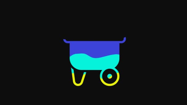 Yellow Wheelbarrow Icon Isolated Black Background Tool Equipment Agriculture Cart — 图库视频影像