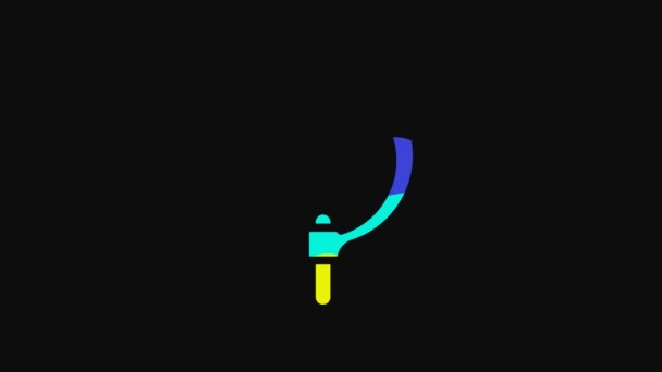 Yellow Sickle Icon Isolated Black Background Reaping Hook Sign Video — Vídeo de stock