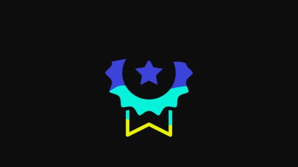 Yellow Medal Star Icon Isolated Black Background Winner Achievement Sign — 图库视频影像