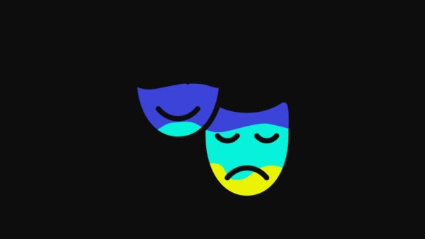 Yellow Comedy Tragedy Theatrical Masks Icon Isolated Black Background Video — 비디오