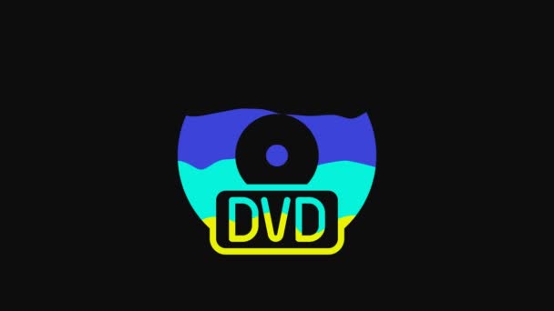 Yellow Dvd Disk Icon Isolated Black Background Compact Disc Sign — Vídeo de Stock