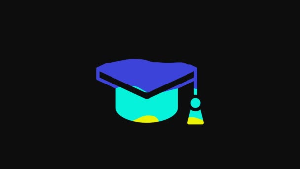 Yellow Graduation Cap Icon Isolated Black Background Graduation Hat Tassel — Vídeo de stock