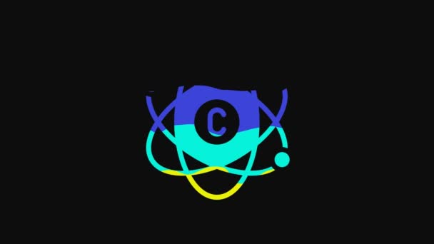 Yellow Atom Icon Isolated Black Background Symbol Science Education Nuclear — Vídeos de Stock