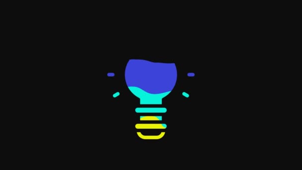 黄色的创意灯具灯具图标孤立在黑色背景上 概念思想 有效思维 知识和教育 4K视频运动图形动画 — 图库视频影像
