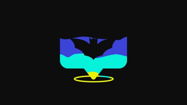 Gul Flygande Bat Ikon Isolerad Svart Bakgrund Glad Halloweenfest Video — Stockvideo