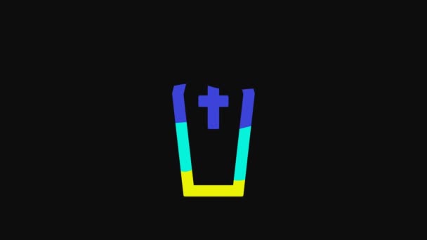 Yellow Coffin Christian Cross Icon Isolated Black Background Happy Halloween — Wideo stockowe