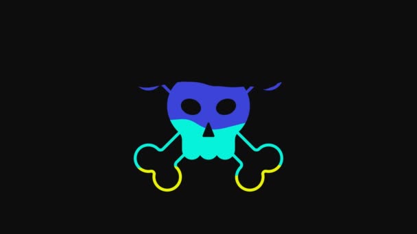 Yellow Skull Crossbones Icon Isolated Black Background Happy Halloween Party — Stockvideo