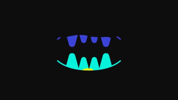 黄色吸血鬼牙齿图标孤立在黑色背景 万圣节快乐派对4K视频运动图形动画 — 图库视频影像