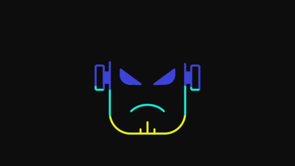 Yellow Scary Monster Frankenstein Face Icon Isolated Black Background Happy — Stock Video