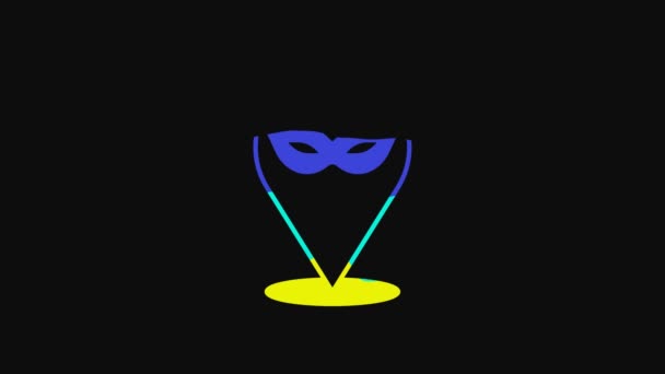 黒の背景に隔離された黄色のカーニバルマスクアイコン 仮面舞踏会の仮面 4Kビデオモーショングラフィックアニメーション — ストック動画