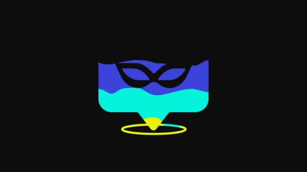 黒の背景に隔離された黄色のカーニバルマスクアイコン 仮面舞踏会の仮面 4Kビデオモーショングラフィックアニメーション — ストック動画