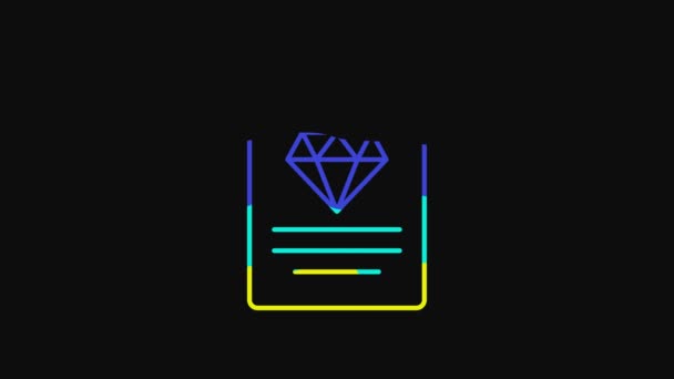 Certificato Giallo Dell Icona Diamante Isolato Sfondo Nero Animazione Grafica — Video Stock