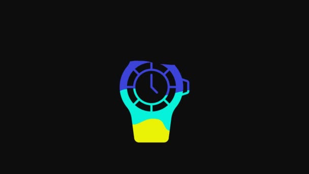 Желтый Значок Наручные Часы Изолированы Черном Фоне Иконка Наручных Часов — стоковое видео