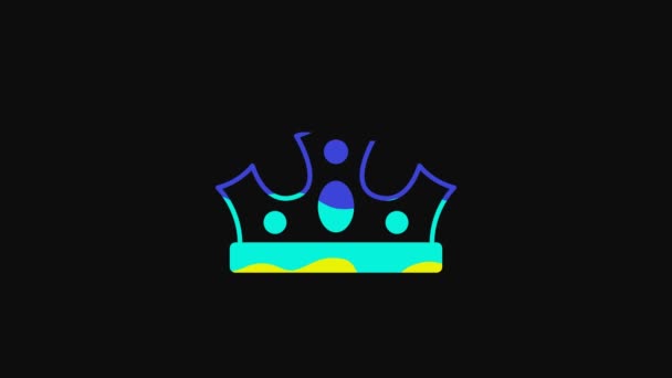 Yellow King Crown Icon Isolated Black Background Video Motion Graphic — ストック動画