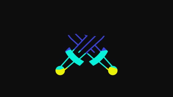 Yellow Crossed Medieval Sword Icon Isolated Black Background Medieval Weapon — Stock video