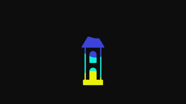 Yellow Castle Tower Icon Isolated Black Background Fortress Sign Video — Stockvideo
