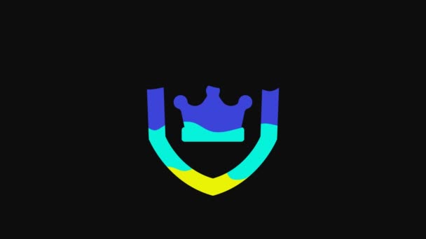 Yellow Shield Crown Icon Isolated Black Background Video Motion Graphic — Wideo stockowe