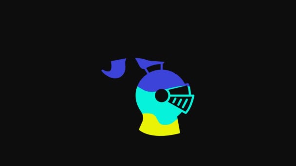 Yellow Medieval Iron Helmet Head Protection Icon Isolated Black Background — Wideo stockowe
