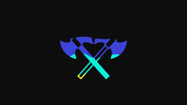 Yellow Crossed Medieval Axes Icon Isolated Black Background Battle Axe — Video