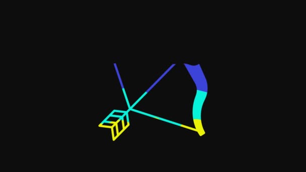 Yellow Medieval Bow Arrow Icon Isolated Black Background Medieval Weapon — Stok Video