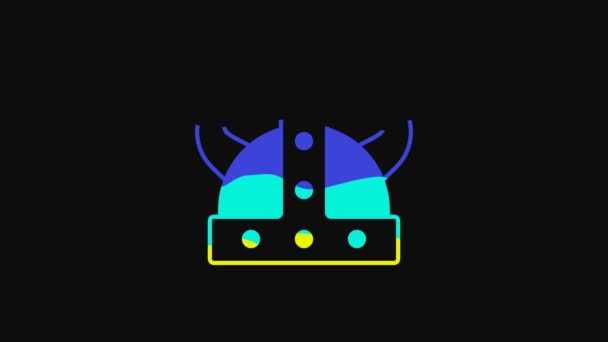 Yellow Viking Horned Helmet Icon Isolated Black Background Video Motion — Stock Video