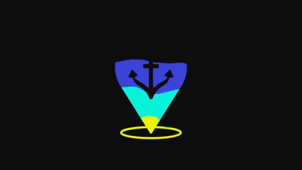 Yellow Map Pointer Anchor Icon Isolated Black Background Video Motion — Vídeos de Stock