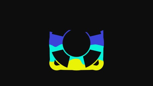 Yellow Lifebuoy Icon Isolated Black Background Lifebelt Symbol Video Motion — Wideo stockowe