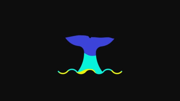 Жовтий Китовий Хвіст Іконі Морських Хвиль Ізольований Чорному Тлі Відеографічна — стокове відео