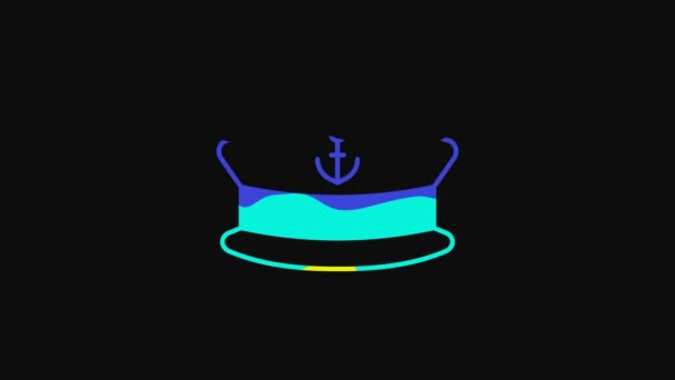 Yellow Captain Hat Icon Isolated Black Background Video Motion Graphic — Vídeo de Stock