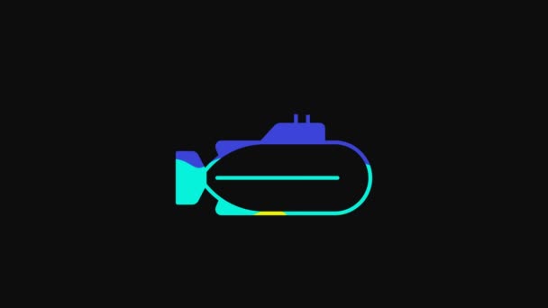 Icono Submarino Amarillo Aislado Sobre Fondo Negro Nave Militar Animación — Vídeo de stock