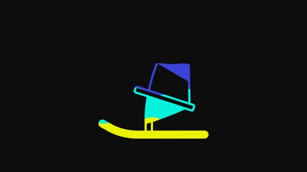 Yellow Windsurfing Icon Isolated Black Background Video Motion Graphic Animation — Vídeos de Stock