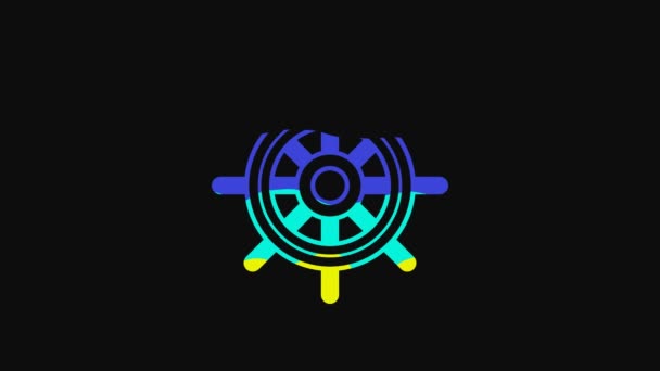 Yellow Ship Steering Wheel Icon Isolated Black Background Video Motion — Vídeos de Stock