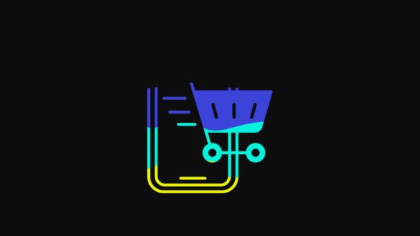 Yellow Mobile Phone Shopping Cart Icon Isolated Black Background Online — Vídeos de Stock