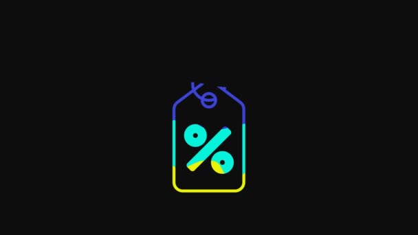 Yellow Discount Percent Tag Icon Isolated Black Background Shopping Tag — Stock videók
