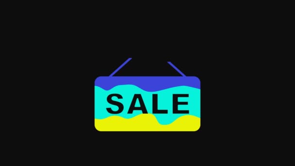 Yellow Hanging Sign Text Sale Icon Isolated Black Background Signboard — Stock video