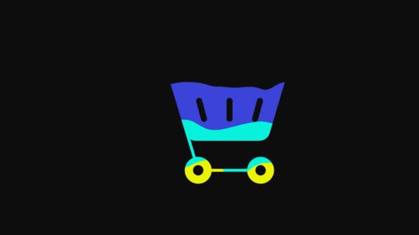 Geel Winkelwagen Voedselpictogram Geïsoleerd Zwarte Achtergrond Levensmiddelenwinkel Supermarkt Video Motion — Stockvideo