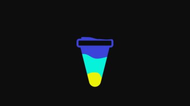 Yellow Ice cream in waffle cone icon isolated on black background. Sweet symbol. 4K Video motion graphic animation.