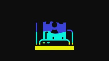 Yellow Radioactive warning lamp icon isolated on black background. 4K Video motion graphic animation.