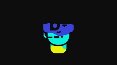 Yellow Smart glasses mounted on spectacles icon isolated on black background. Wearable electronics smart glasses with camera and display. 4K Video motion graphic animation.