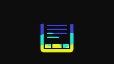 Yellow E-Book reader icon isolated on black background. 4K Video motion graphic animation.