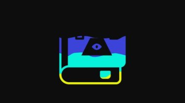 Yellow Ancient magic book with alchemy recipes and mystic spells and enchantments icon isolated on black background. 4K Video motion graphic animation.