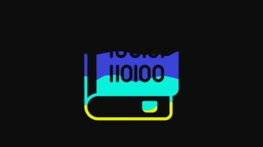 Siyah arkaplanda izole edilmiş programlama simgesi hakkında sarı kitaplar. Dil programlama konsepti. PHP, CSS, XML, HTML, Javascript öğrenme. 4K Video hareketli grafik canlandırması.