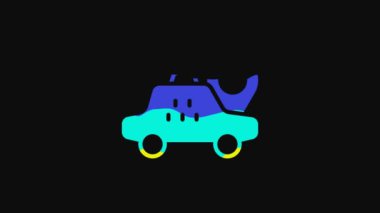 Yellow Map pointer with taxi car icon isolated on black background. Location symbol. 4K Video motion graphic animation.