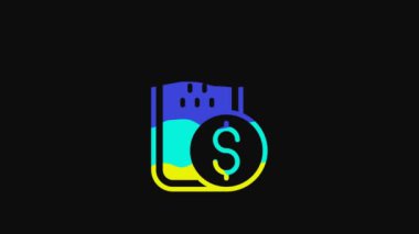 Sarı Mobil bankacılık simgesi siyah arkaplanda izole edildi. Cep telefonu ekranına cep telefonu bankacılığı yoluyla para aktar. 4K Video hareketli grafik canlandırması.